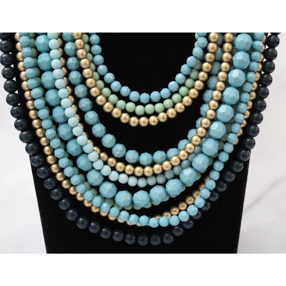Magnificent 11 Strand Necklace in Shades of Greens, Blues, Gold, Black Beads N73 - Picture 4 of 6